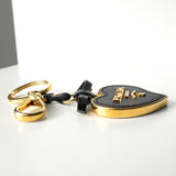 プラダ ハート サフィアーノレザー キーリング キーホルダー チャーム GP ゴールド / ブラック