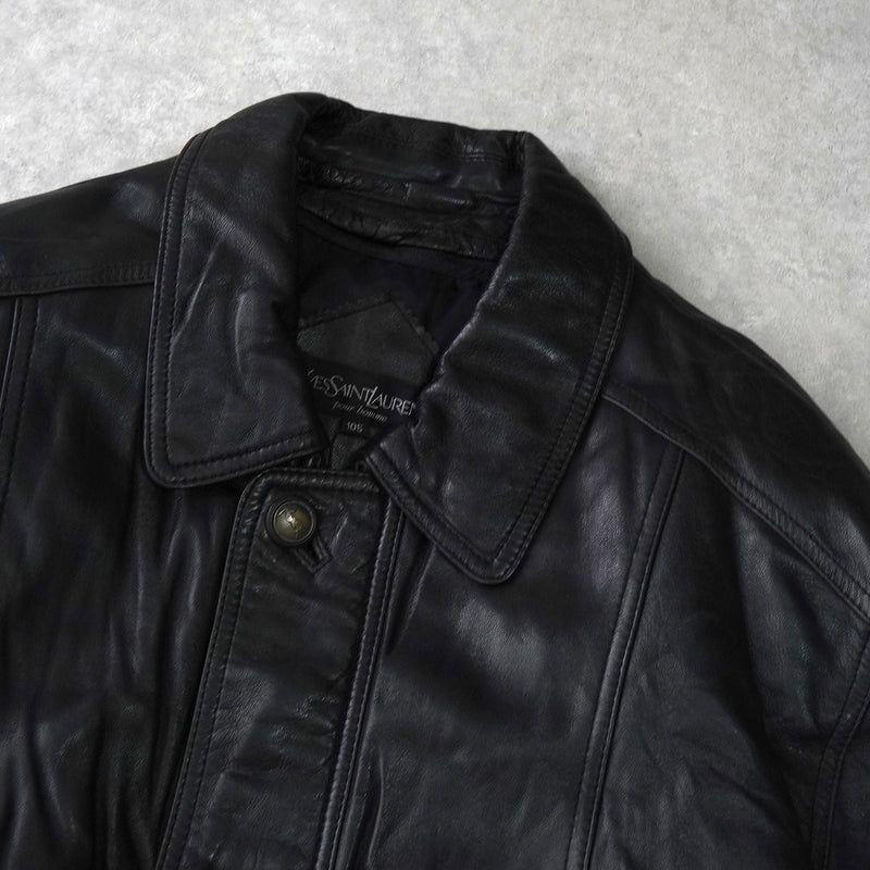 イヴ サンローラン ヴィンテージ エンボス YSLロゴ レザージャケット レザーブルゾン ブラック