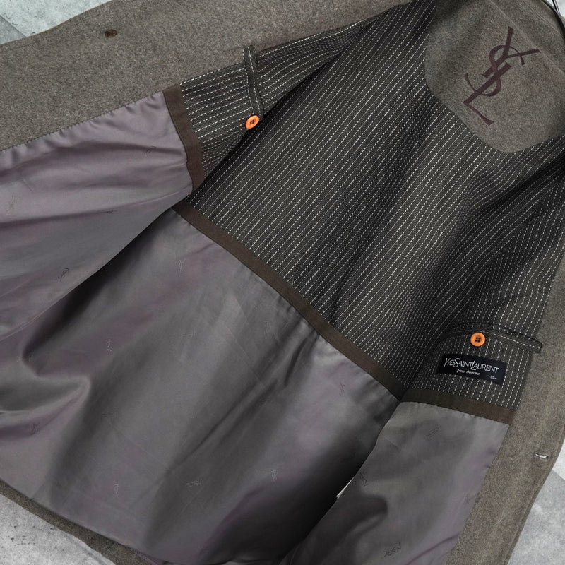 イヴ サンローラン ヴィンテージ YSLロゴ ウールコート チェスターコート ブラウン