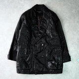 イヴ サンローラン ヴィンテージ 総裏地 YSLロゴボタン レザージャケット レザーブルゾン ブラック