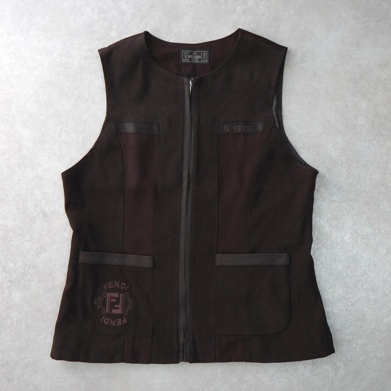 1990's Logo Embroidery Suede Leather Vest Made in Italy