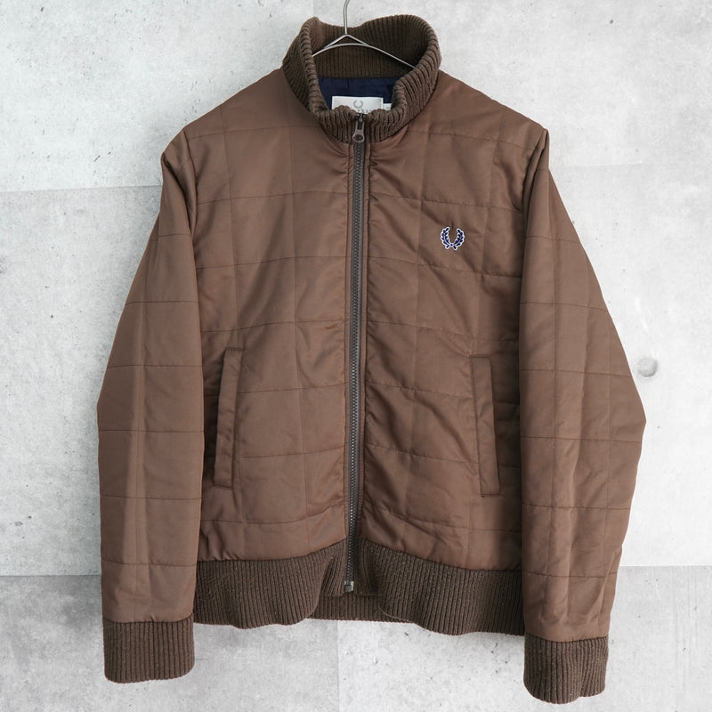 Fred Perry logo embroidery knit switching quilted jacket padded blouson brown