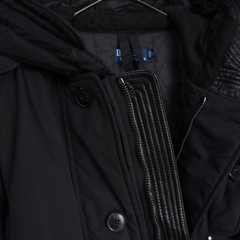 ポロ バイ ラルフローレン レザー切り替え フーデッド 中綿ジャケット コート ブラック