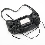 Half Shirring Ribbon Round Bag  マーティン キム ロゴプレート リボン ワンショルダーバッグ ブラック