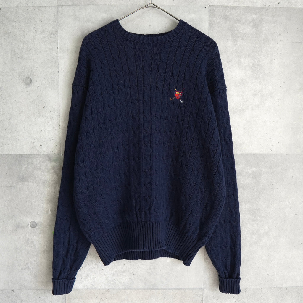 ポロ ゴルフ ラルフローレン ワンポイント ロゴ ケーブル編み ニット ネイビー