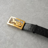 セリーヌ ヴィンテージ サルキー 輪馬車 GP バックル クロコ レザー ベルト ブラック / ゴールド レディース