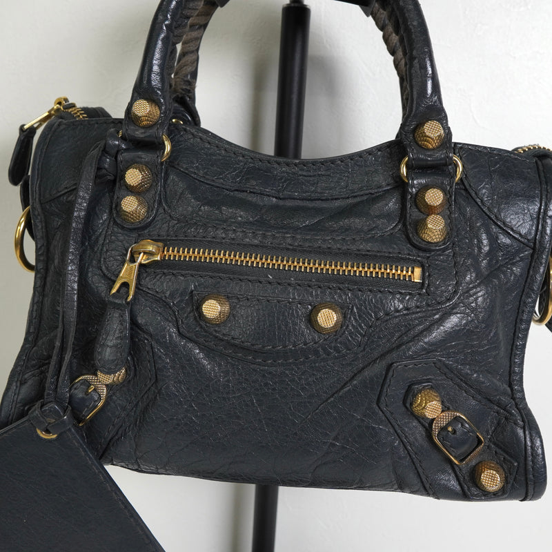 バレンシアガ ジャイアンドミニシティ レザー 2way ハンドバッグ ショルダーバッグ ブラック / グレー