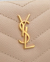 サンローランパリ YSLロゴ  Vステッチ キャビアスキン 三つ折り財布 ベージュ