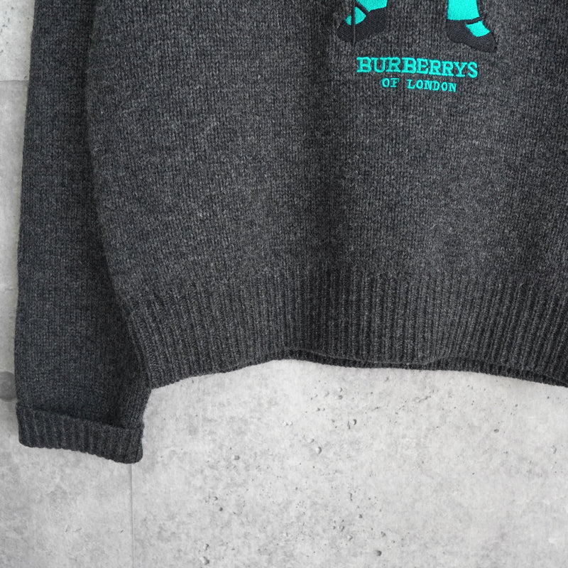 バーバリー ヴィンテージ テディベア 刺繍 ニット レディース グレー