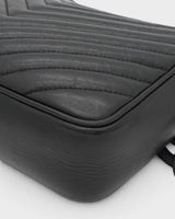 サンローラン パリ ルー YSLロゴ Vステッチ レザー フリンジ ショルダーバッグ ブラック 520534 レディース
