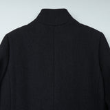 プラダ レザーパイピング フライフロント マオカラー ウール ロングコート グレー レディース