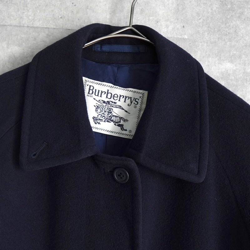 バーバリー ウール ステンカラーコート ネイビー