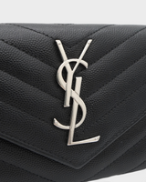 サンローラン YSLロゴ Vステッチ キャビアスキン 二つ折り長財布 ブラック