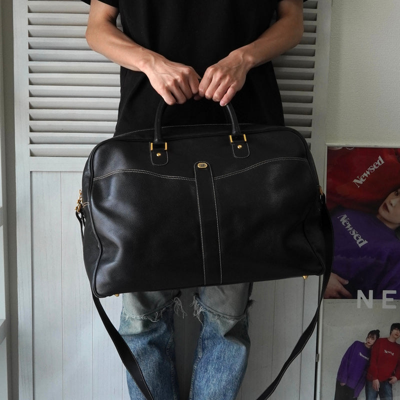 Dunhill Leather 2-Way Boston Bag in Black