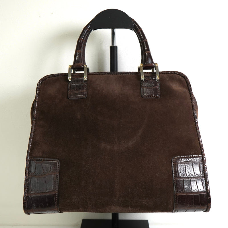 ロエベ アマソナ28 スエード / クロコ ハンドバッグ ブラウン