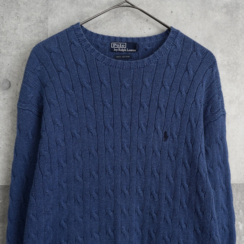 ポロ ラルフローレン ポニーロゴ ケーブル編み ニット ブルー