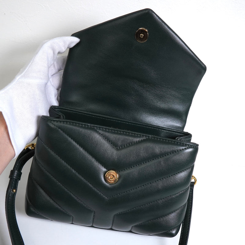 サンローラン YSLロゴ ルル レザー ショルダーバッグ グリーン