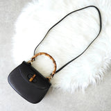 グッチ バンブー レザー 2way ハンドバッグ ショルダーバッグ ブラック - NEWSED