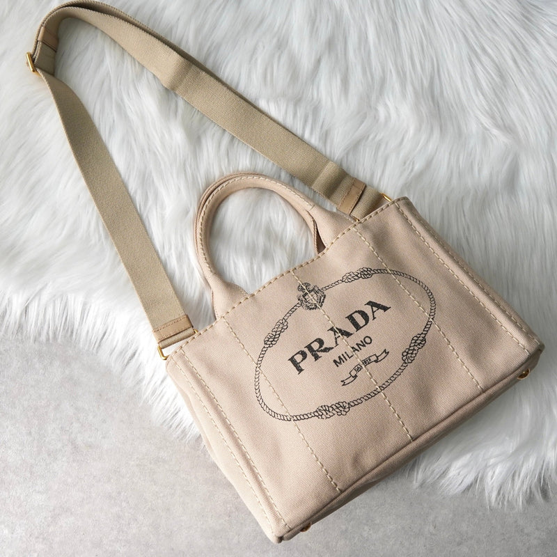 PRADA ベージュ キャンバス トートバッグ カナパ ショルダー PRADA 