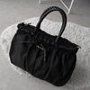 Prada Tessuto Pocono Nylon/Leather Braided Handle Ribbon Gathered 2way Handbag Shoulder Bag Black