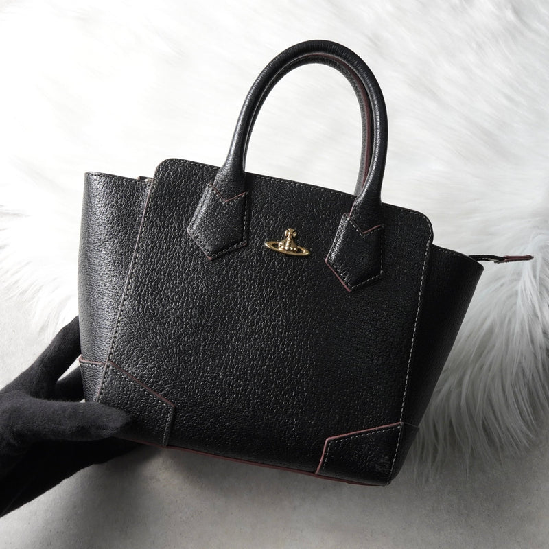 ヴィヴィアン ウエストウッド オーブ レザー 2way ハンドバッグ ショルダーバッグ ブラック - NEWSED