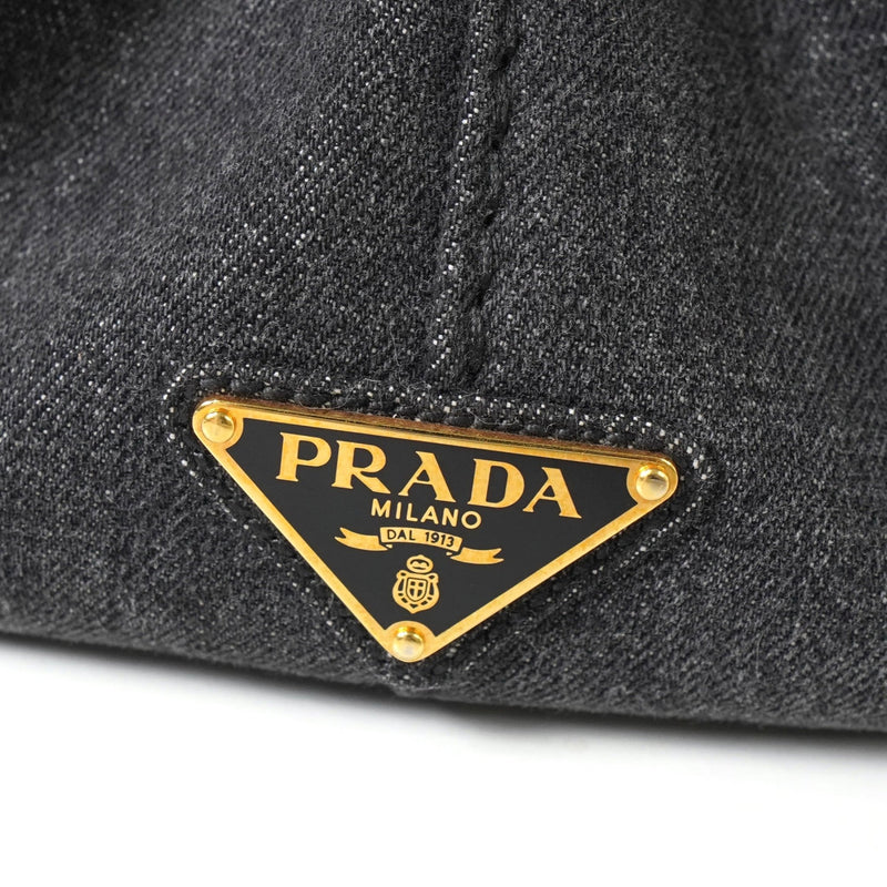 プラダ カナパ デニム 2way ハンドバッグ ショルダーバッグ グレー - NEWSED