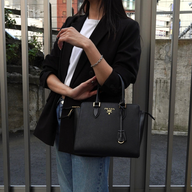 プラダ サフィアーノ レザー 2way ハンドバッグ ショルダーバッグ ブラック - NEWSED