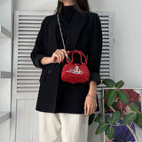 ヴィヴィアン ウエストウッド オーブ パテントレザー チェーンショルダー 2way ハンドバッグ ショルダーバッグ レッド - NEWSED