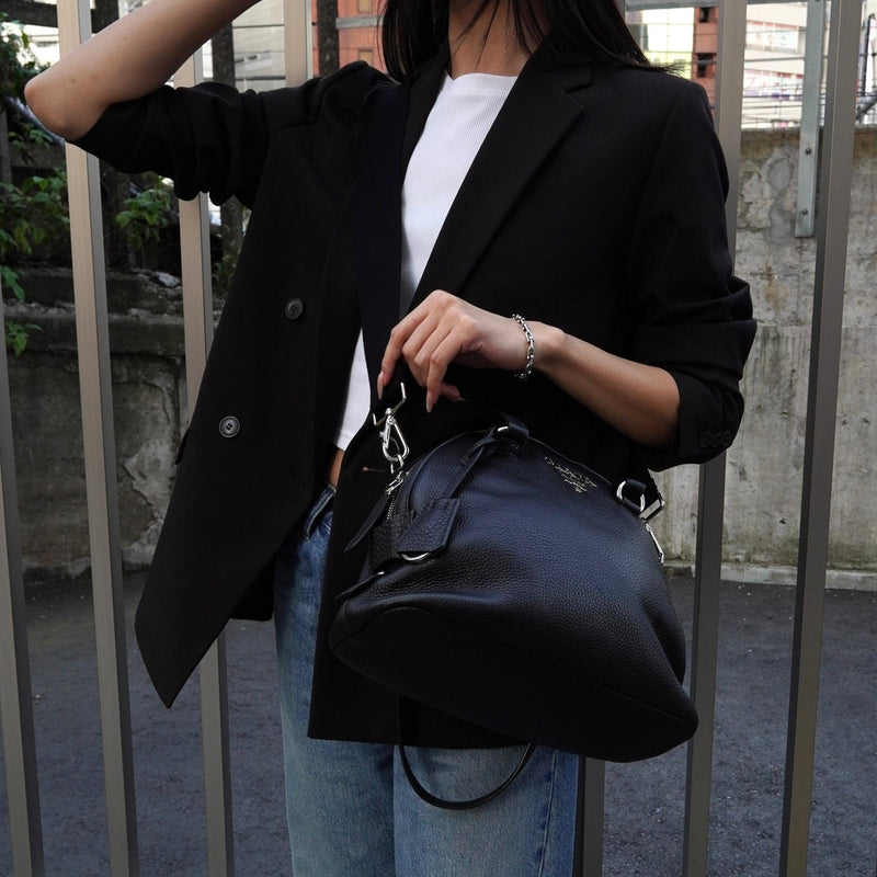 プラダ サフィアーノ レザー 2way トートバッグ ショルダーバッグ ブラック - NEWSED