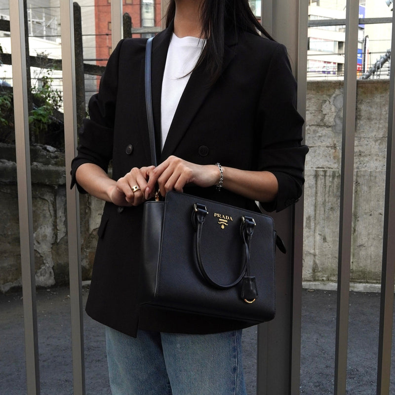 プラダ サフィアーノ レザー 2way ハンドバッグ ショルダーバッグ ブラック - NEWSED