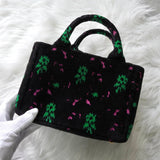 プラダ カナパ パイル 花柄 2way ハンドバッグ ショルダーバッグ ブラック - NEWSED