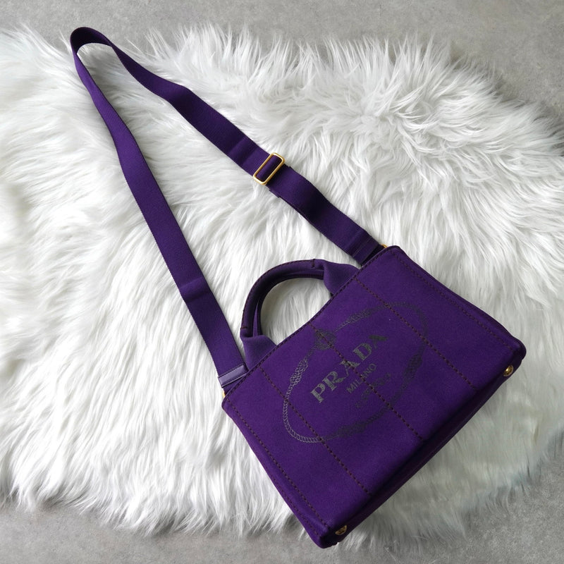 プラダ カナパ キャンバス 2way ハンドバッグ ショルダーバッグ パープル - NEWSED