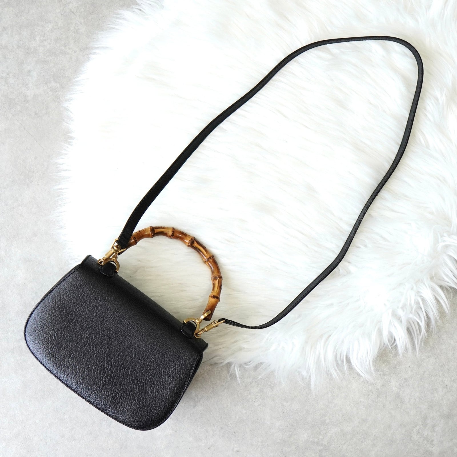 グッチ バンブー レザー 2way ハンドバッグ ショルダーバッグ ブラック 