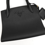 プラダ モノクローム サフィアーノ レザー 2way ハンドバッグ ショルダーバッグ ブラック - NEWSED