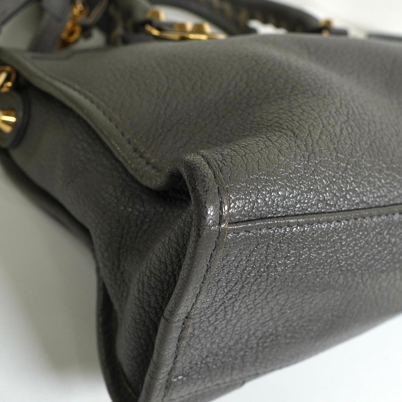 バレンシアガ メタリック エッジ シティ レザー 2way ハンドバッグ ショルダーバッグ グレー - NEWSED