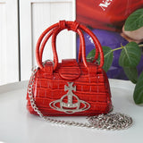 ヴィヴィアン ウエストウッド オーブ パテントレザー チェーンショルダー 2way ハンドバッグ ショルダーバッグ レッド - NEWSED