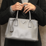 プラダ ガレリア サフィアーノレザー 2way ハンドバッグ ショルダーバッグ グレー - NEWSED