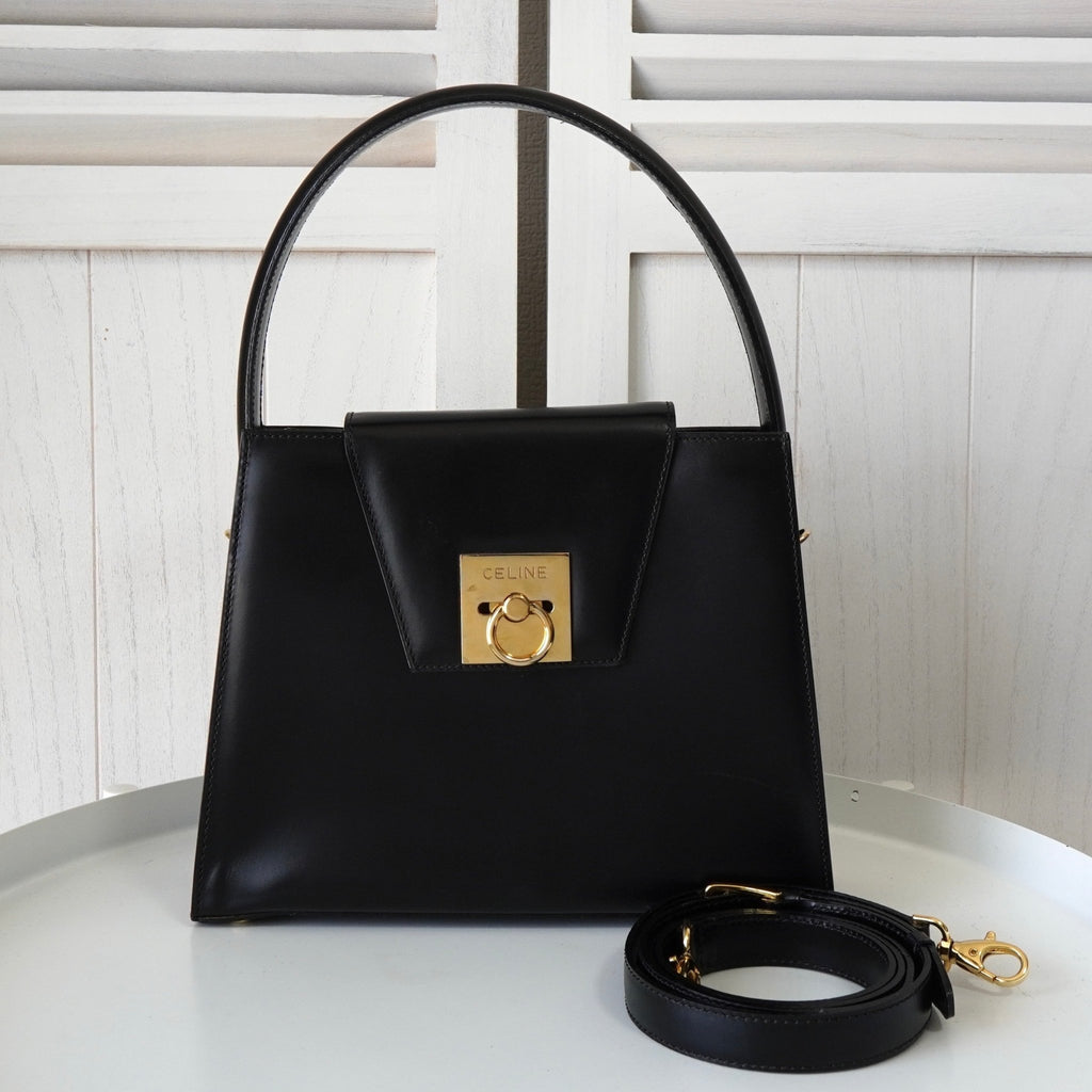セリーヌ ガンチーニ金具 レザー 2way ショルダーバッグ ハンドバッグ ブラック