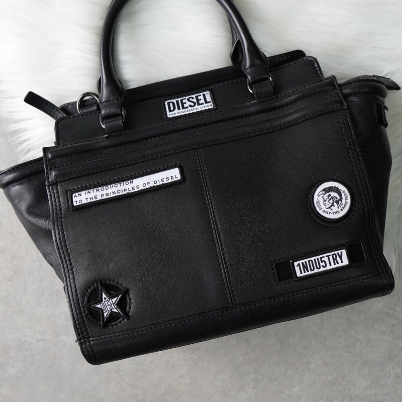 ディーゼル アイコン レザー 2way ハンドバッグ ショルダーバッグ ブラック - NEWSED