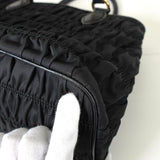 プラダ ロゴ ギャザー テスート ポコノ ナイロン 2way ハンドバッグ ショルダーバッグ ブラック - NEWSED