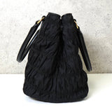 プラダ ロゴ ギャザー テスート ポコノ ナイロン 2way ハンドバッグ ショルダーバッグ ブラック - NEWSED