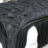 プラダ ロゴ ギャザー テスート ポコノ ナイロン 2way ハンドバッグ ショルダーバッグ ブラック - NEWSED