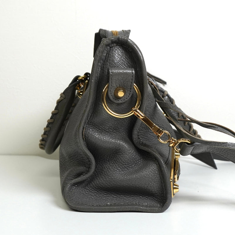 バレンシアガ メタリック エッジ シティ レザー 2way ハンドバッグ ショルダーバッグ グレー - NEWSED