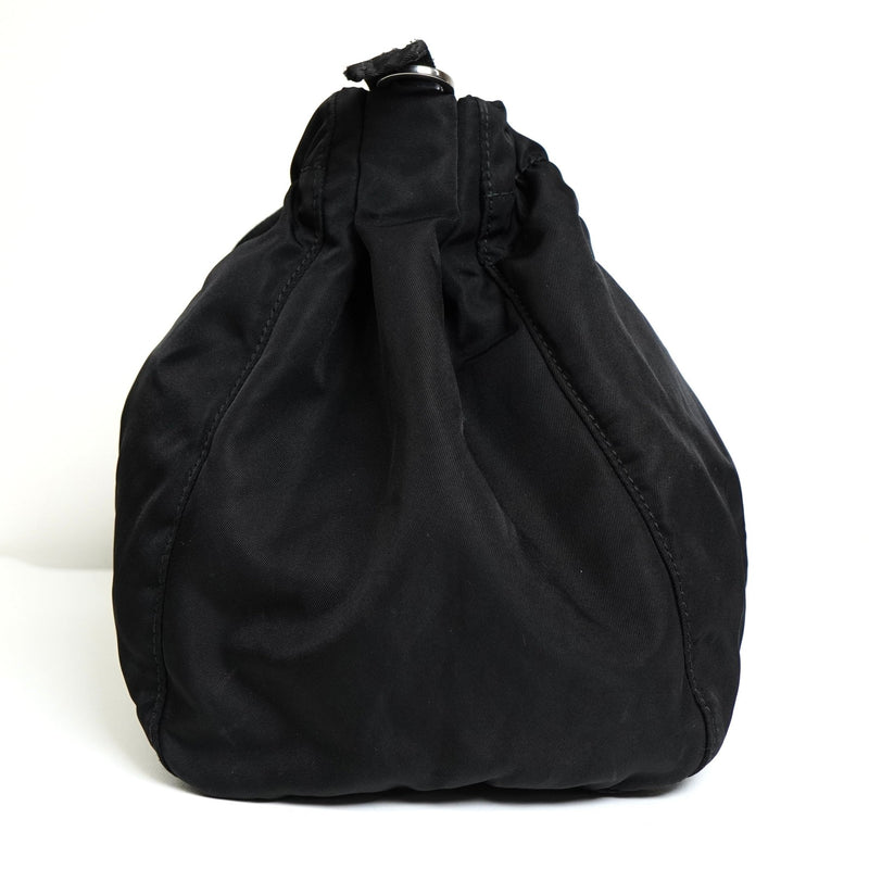 プラダ テスート ポコノ ナイロン トライアングルロゴ ギャザー 2way ハンドバッグ ショルダーバッグ ブラック - NEWSED