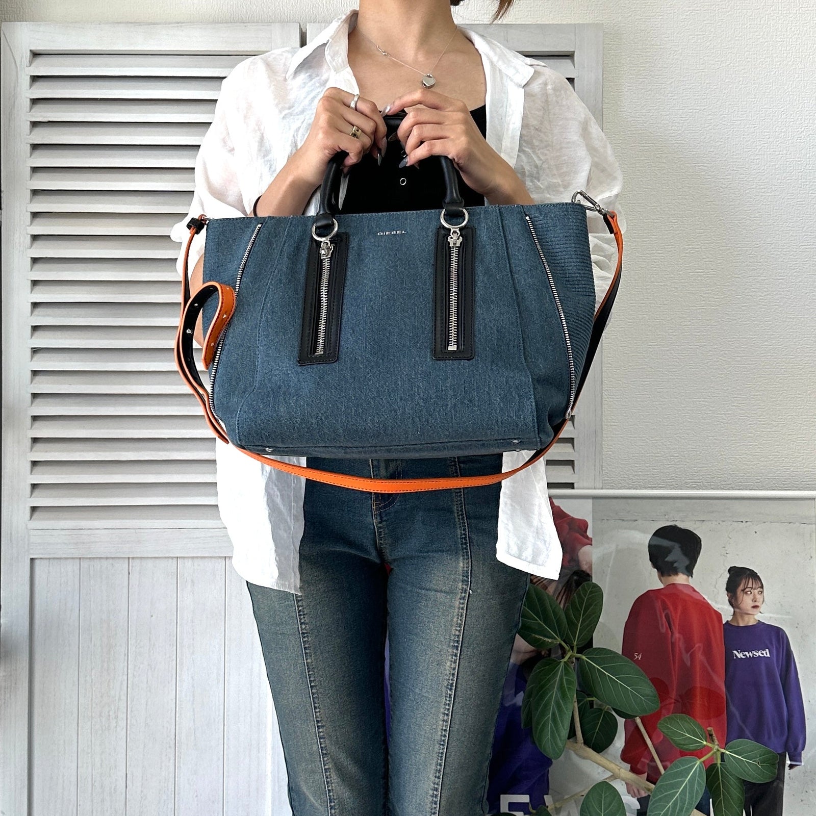ディーゼル デニム/レザー 2way ハンドバッグ ショルダーバッグ