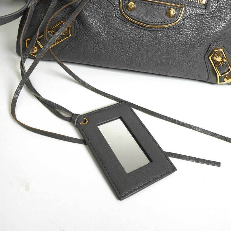 バレンシアガ メタリック エッジ シティ レザー 2way ハンドバッグ ショルダーバッグ グレー - NEWSED