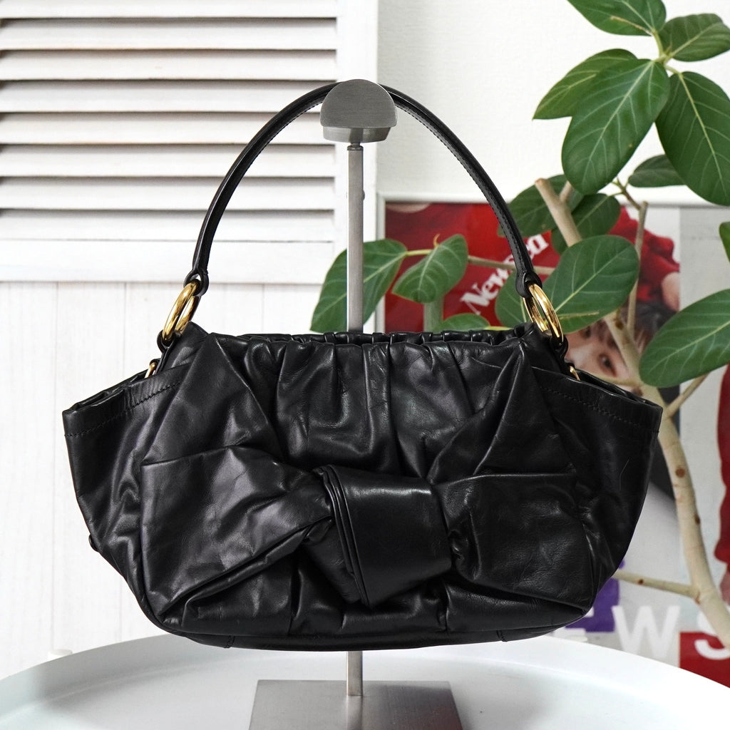 プラダ レザー リボン 2way ハンドバッグ ショルダーバッグ ブラック ギャランティーカード付き