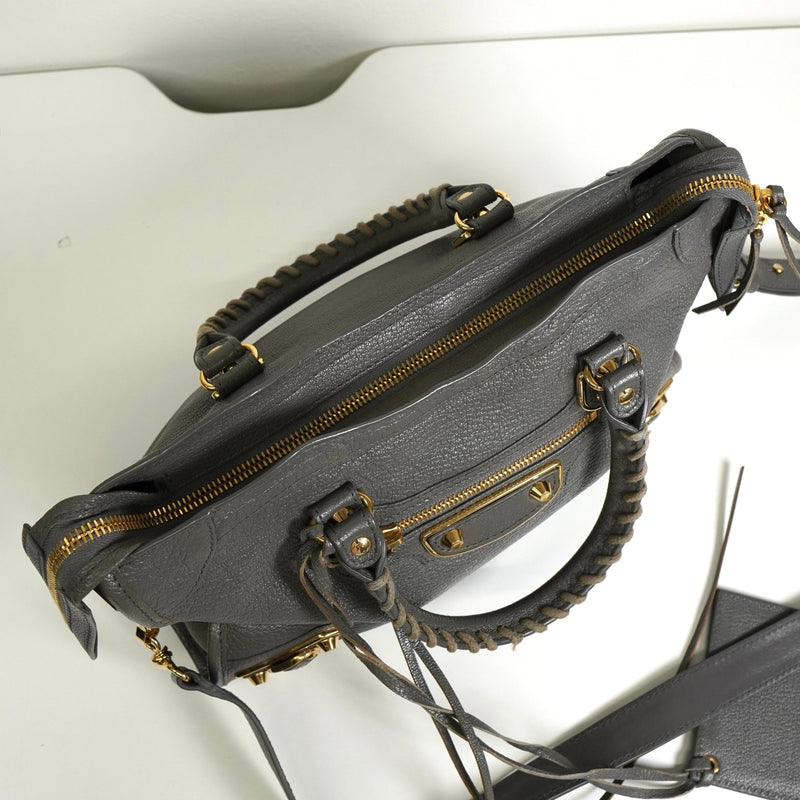 バレンシアガ メタリック エッジ シティ レザー 2way ハンドバッグ ショルダーバッグ グレー - NEWSED