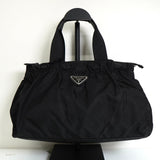 プラダ テスート ポコノ ナイロン トライアングルロゴ ギャザー 2way ハンドバッグ ショルダーバッグ ブラック - NEWSED