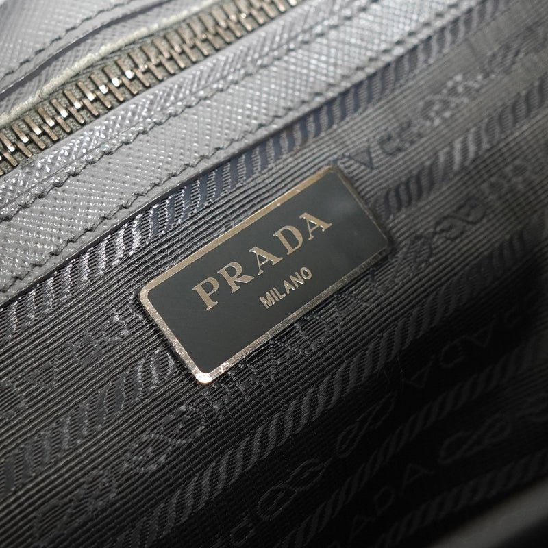 プラダ ガレリア サフィアーノレザー 2way ハンドバッグ ショルダーバッグ グレー - NEWSED